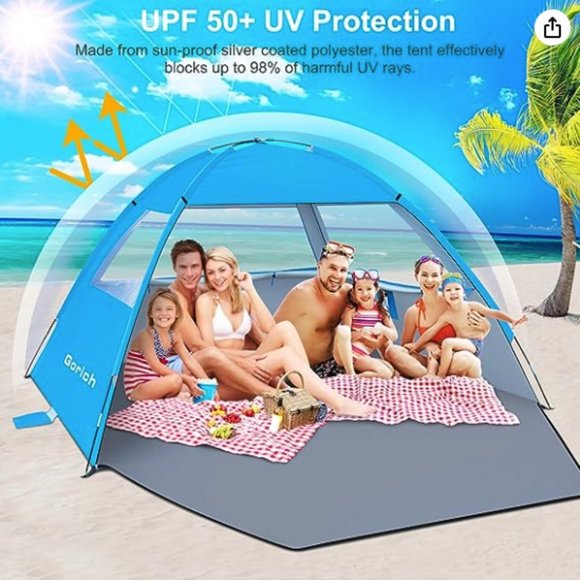 Gorich 3-4 Person Tent for Beach Camping BBQ Fishing Music Festivals Blue & Gray - Picture 8 of 9